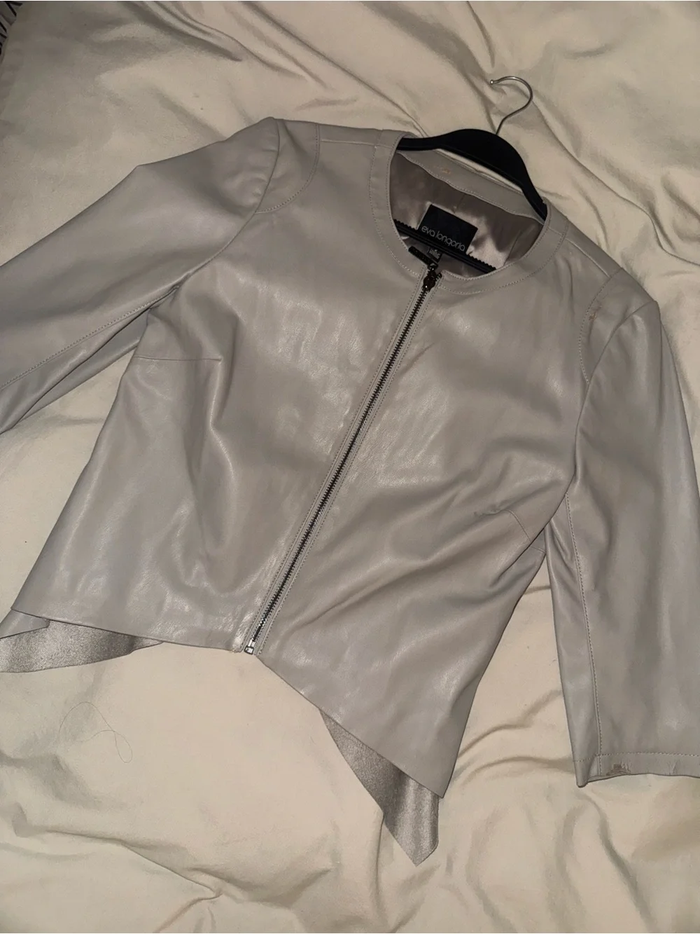 Light Gray Leather Zip-Front Jacket